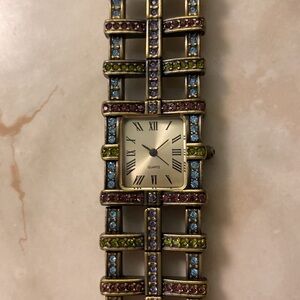 Heidi Daus vintage bronze multicolored Sarowski lattice watch